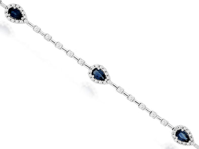 Pear Shaped Sapphire and Round Diamond Tennis Bracelet