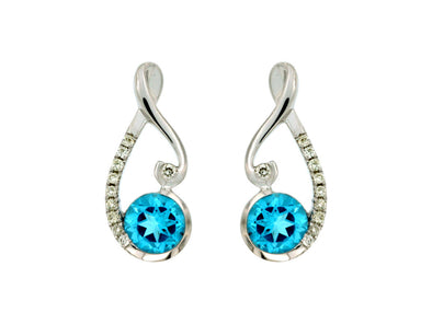 Blue Topaz and Diamond Accented Scroll Design Earrings