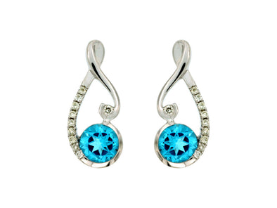 Blue Topaz and Diamond Accented Scroll Design Earrings