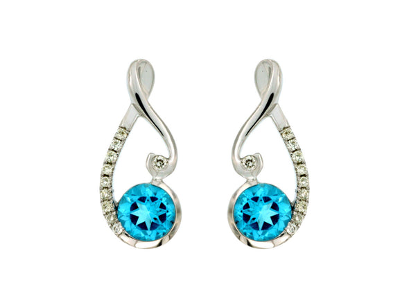 Blue Topaz and Diamond Accented Scroll Design Earrings