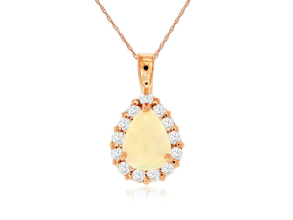 Pear Shaped Opal and Diamond Pendant