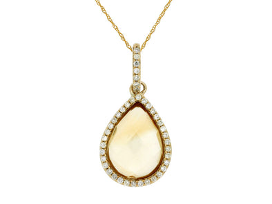 Pear Shaped Citrine and Diamond Pendant