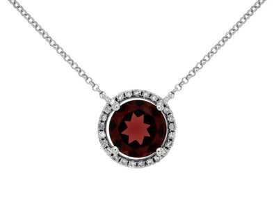 Round Garnet and Diamond Halo Pendant