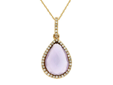 Pear Shaped Amethyst and Diamond Halo Pendant