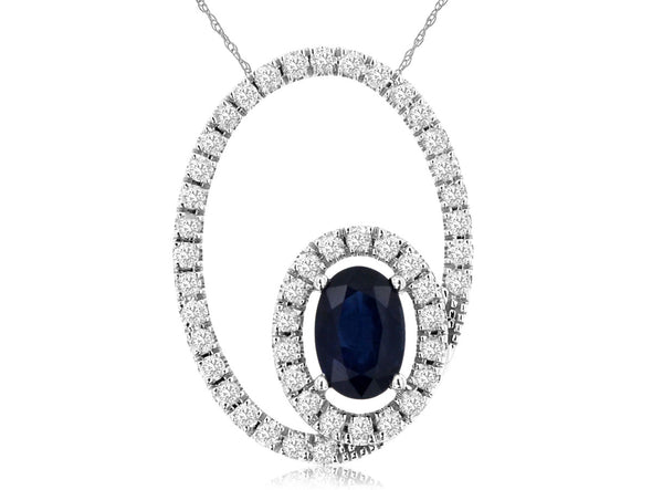 Open Oval Design Sapphire and Diamond Pendant