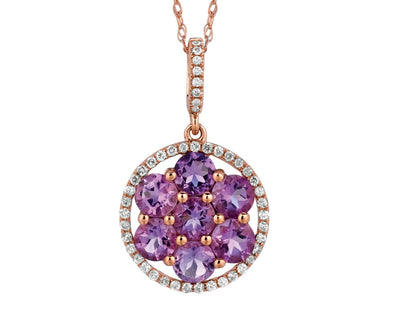 Round Amethyst Cluster and Diamond Halo Pendant
