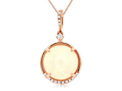 Round Opal and Diamond Halo Pendant