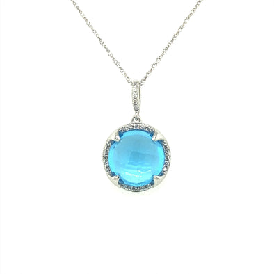 Round Blue Topaz and Diamond Pendant