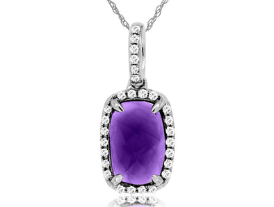 Checkerboard Amethyst and Diamond Halo Pendant