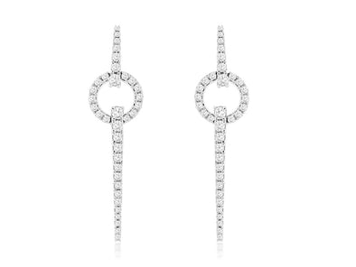 Diamond Circle and Line Design Dangle Earrings