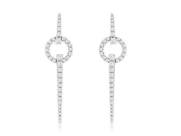 Diamond Circle and Line Design Dangle Earrings