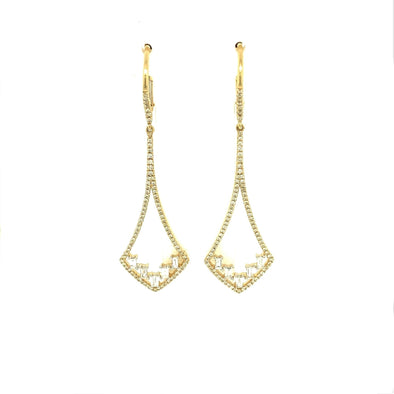 Baguette and Round Diamond Chandelier Design Earrings