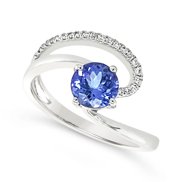 Round Tanzanite and Diamond Swirl Design Ring