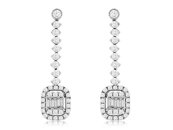 Baguette and Round Diamond Dangle Earrings
