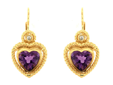 Heart Shaped Amethyst Earrings with Diamond Detail