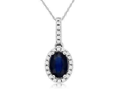 Oval Sapphire and Diamond Halo Pendant