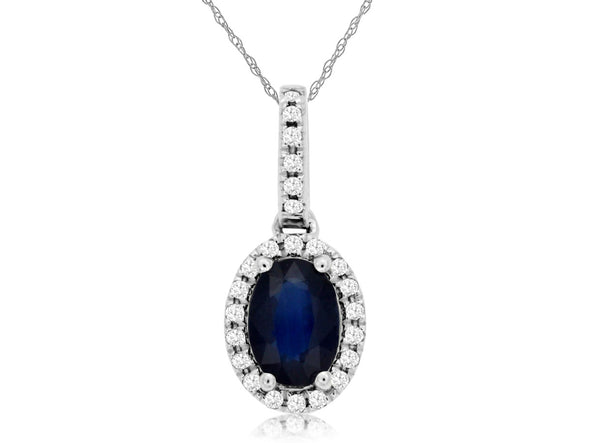 Oval Sapphire and Diamond Halo Pendant