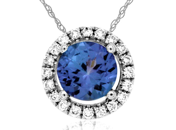 Round Tanzanite and Diamond Halo Necklace