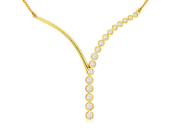 Bezel Set Diamond Tapered V Design Necklace