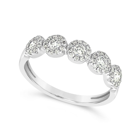 Five Diamond and Diamond Halo Design Ring