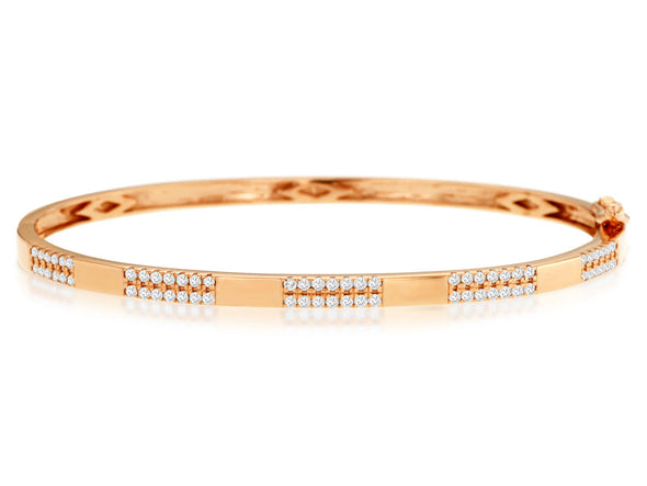 Two Row Diamond and Polished Gold Bangle Bracelet