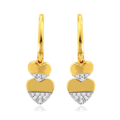Double Diamond Heart Design Dangle Earrings