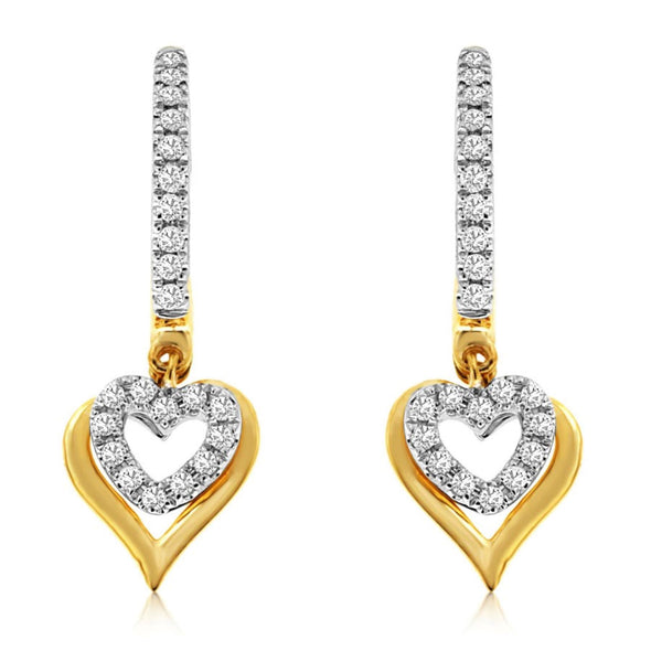 Double Heart Design Diamond Dangle Earrings