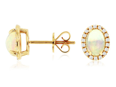 Oval Opal and Diamond Halo Earrings