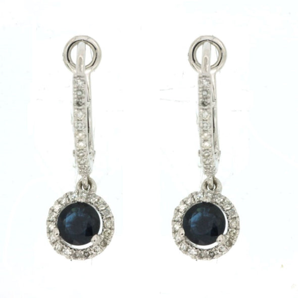 Sapphire and Diamond Halo Dangle Earrings