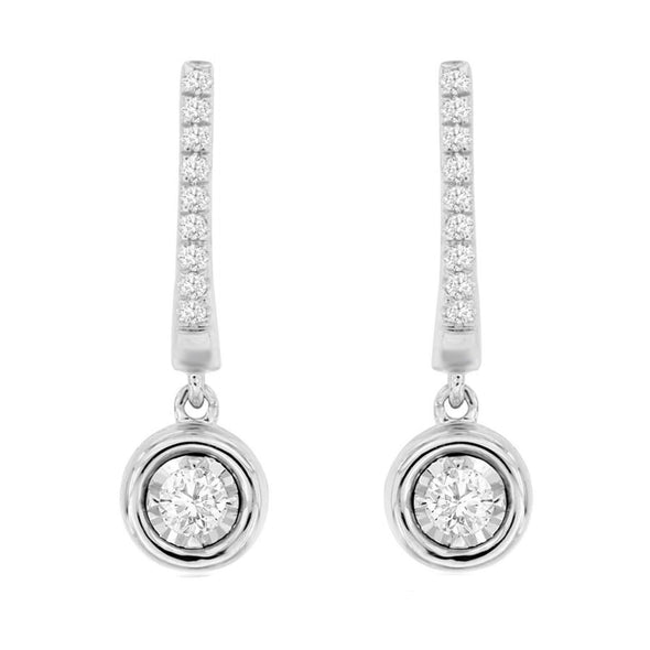 Bezel Set Diamond Cluster Dangle Earrings