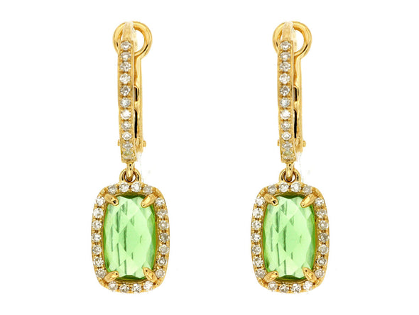 Cushion Peridot and Diamond Halo Dangle Earrings