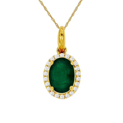 Oval Emerald and Diamond Halo Pendant