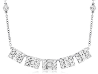 Five Baguette and Round Diamond Design Necklace