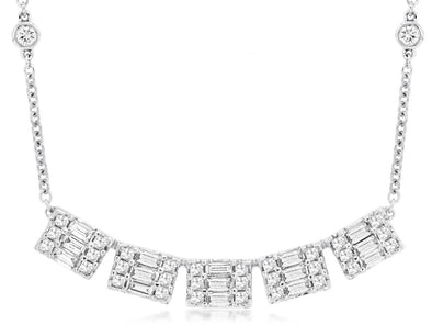 Five Baguette and Round Diamond Design Necklace