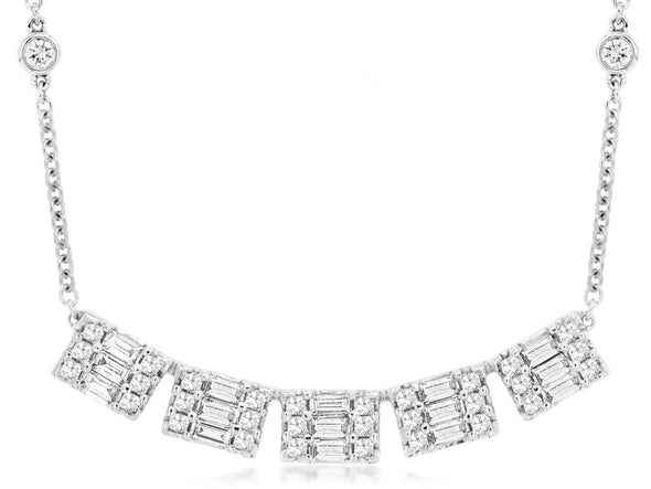 Five Baguette and Round Diamond Design Necklace
