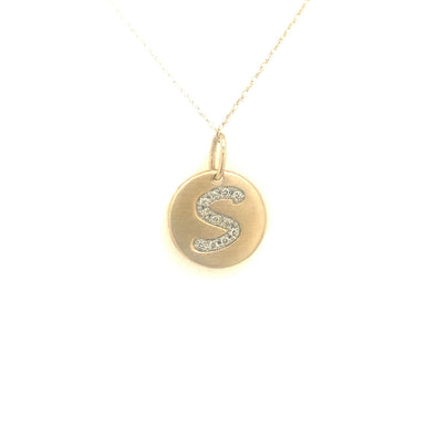 Diamond Accented "S" Initial Disc Pendant