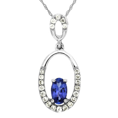 Oval Tanzanite and Open Diamond Halo Pendant