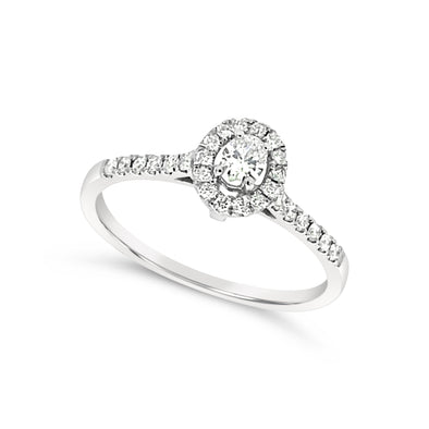 Oval Diamond and Diamond Halo Engagement Ring