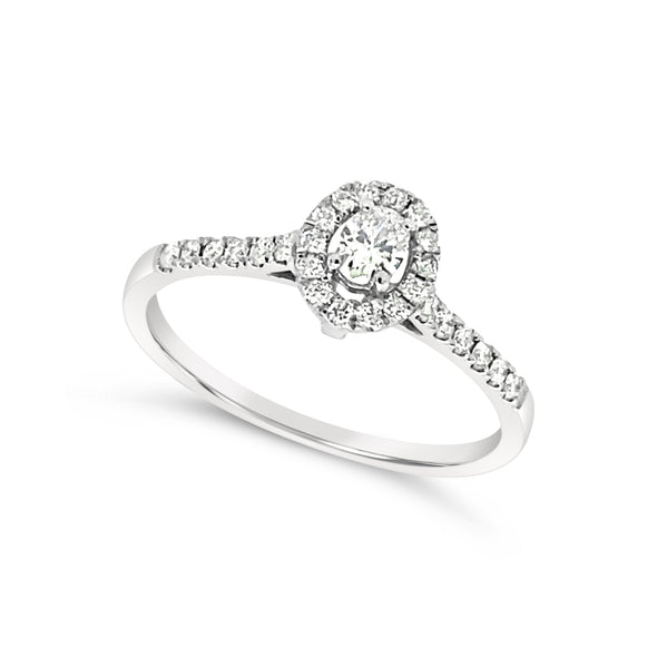 Oval Diamond and Diamond Halo Engagement Ring
