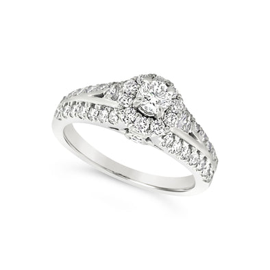 Diamond Halo and Vintage Style Split Shank Engagement Mounting