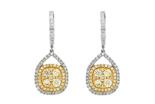 Yellow and White Diamond Dangle Earrings