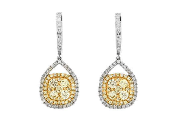 Yellow and White Diamond Dangle Earrings