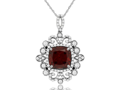 Vintage Style Cushion Garnet Pendant