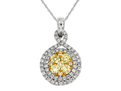 Yellow and White Diamond Double Halo Pendant