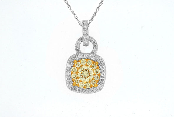 Yellow and White Diamond Cluster Pendant