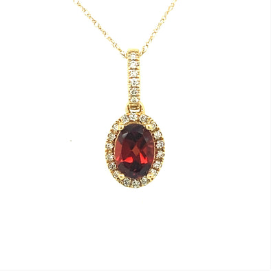 Oval Garnet and Diamond Halo Pendant