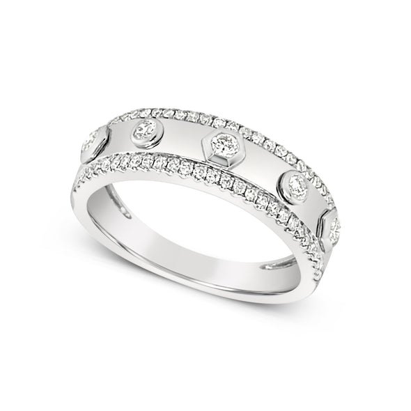 Single Diamond Accented and Round Diamond Row Band