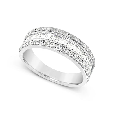 Center Baguette and Round Diamond Edge Design Wedding Band - 2.00 carat t.w.