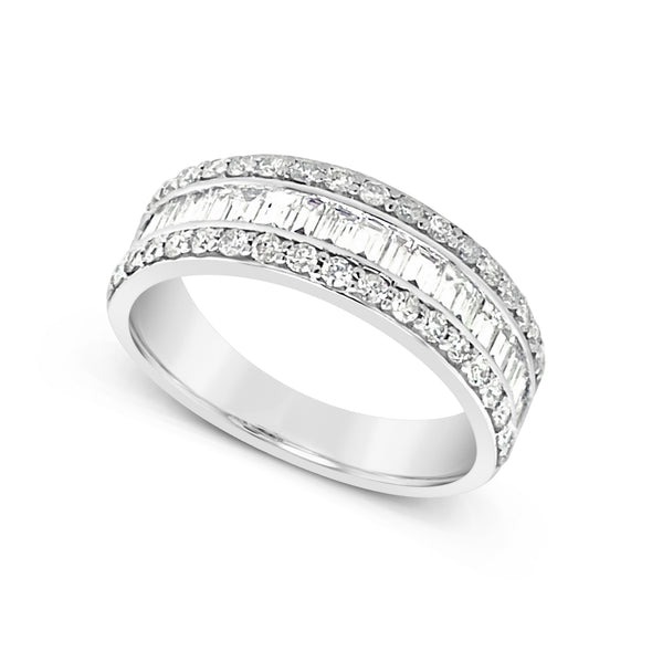 Center Baguette and Round Diamond Edge Design Wedding Band - 2.00 carat t.w.