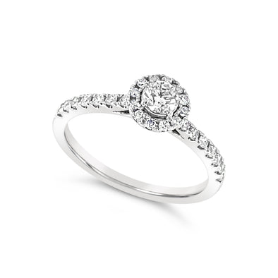 Round Diamond and Diamond Halo Engagement Ring